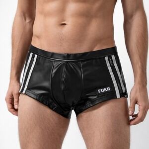 Andrew Christian S (28-31) FUKR Black Faux Leather Zipper Swim Briefs 70103 NWT